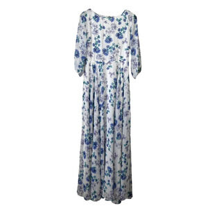 Yumi Kim Maxi Dress Size M Medium White Purple Floral 1/2 Sleeve Chiffon
